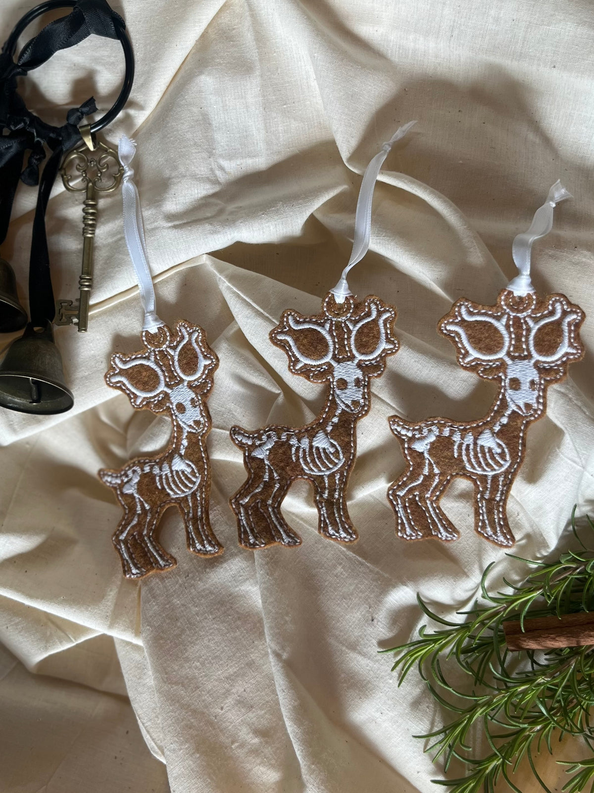 Skeleton Reindeer Ornament | Handmade Felt Christmas & Yule Decor
