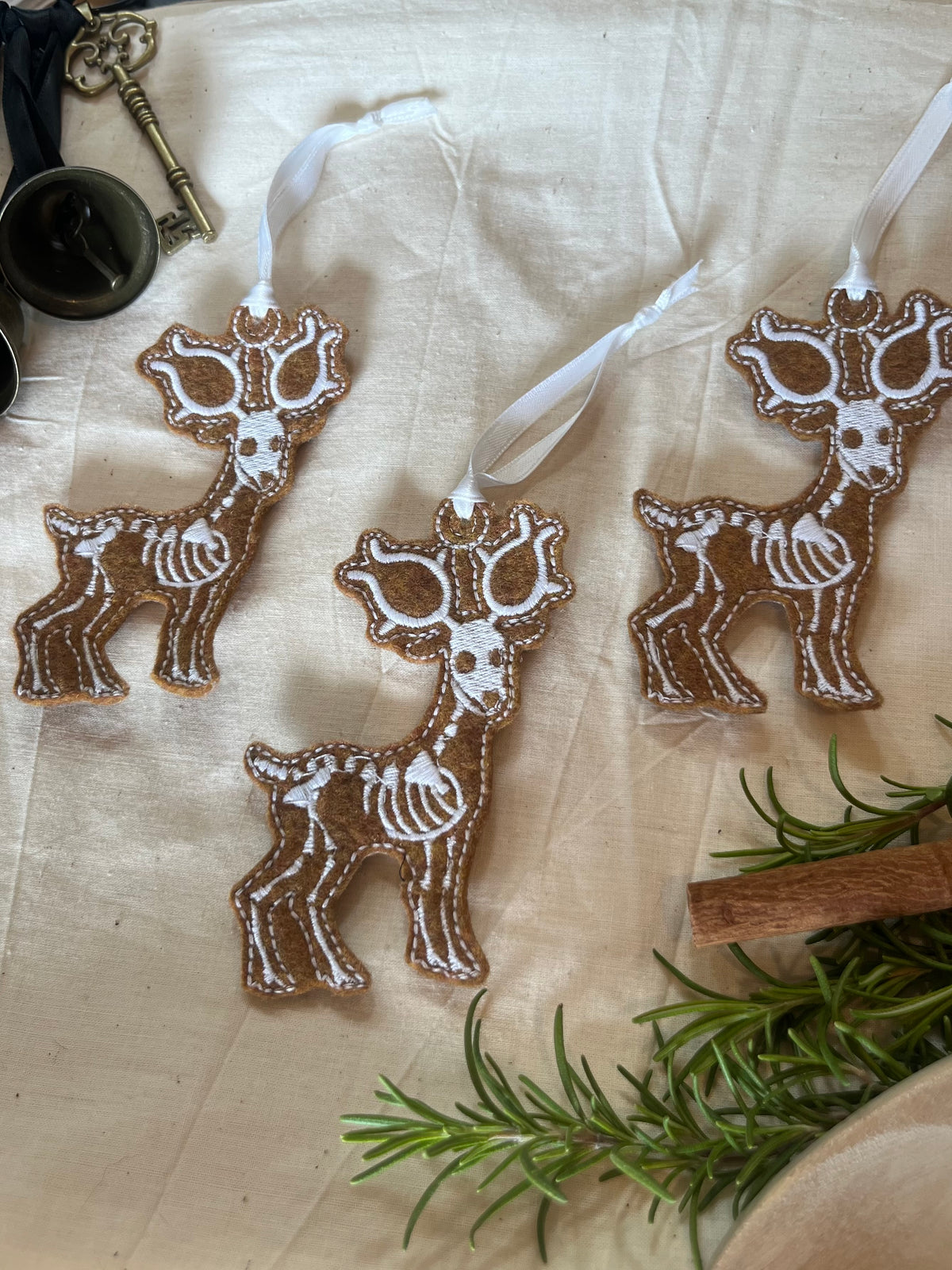 Skeleton Reindeer Ornament | Handmade Felt Christmas & Yule Decor